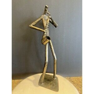 VTG Z Gallerie Metal Jazz Musician SAXOPHONE Brutalist Tube Art Sculpture